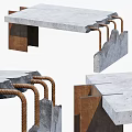 Industrial Style Coffee Table With Concrete Top And Metal Pipe Legs