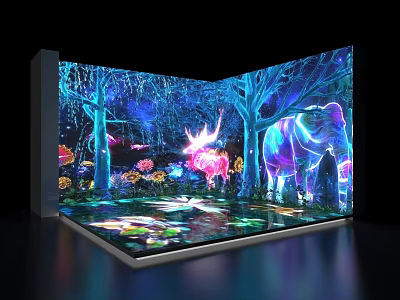 Vibrant Glowing Immersive Holographic Projection Scene With Animals Trees Flowers 3d model