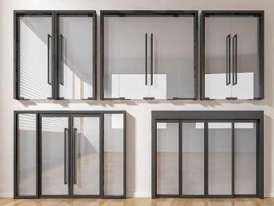 Modern Sliding Glass Doors With Black Frames For Interior Wooden Floor Design 3d model