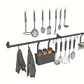 Practical Kitchen Utensil Rack With Hanging Spatulas Spoons Knives Towels And Condiment Holder