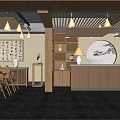 Chinese Style Hotel Lobby with Calligraphy Art Wooden Decor and Circular Wall Design