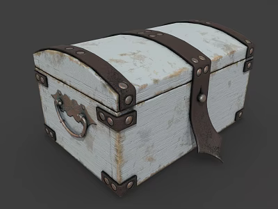Vintage White Wooden Chest With Leather Straps And Metal Buckles 3d model