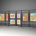 Colorful Multiple Children's Paintings On Black Screen Display With Pink Cartoon Characters