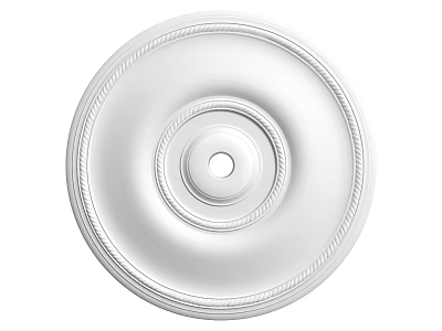 Decorative White Circular Ceiling Medallion Featuring Layered Concentric Design Textured Edges and Central Hole 3d model