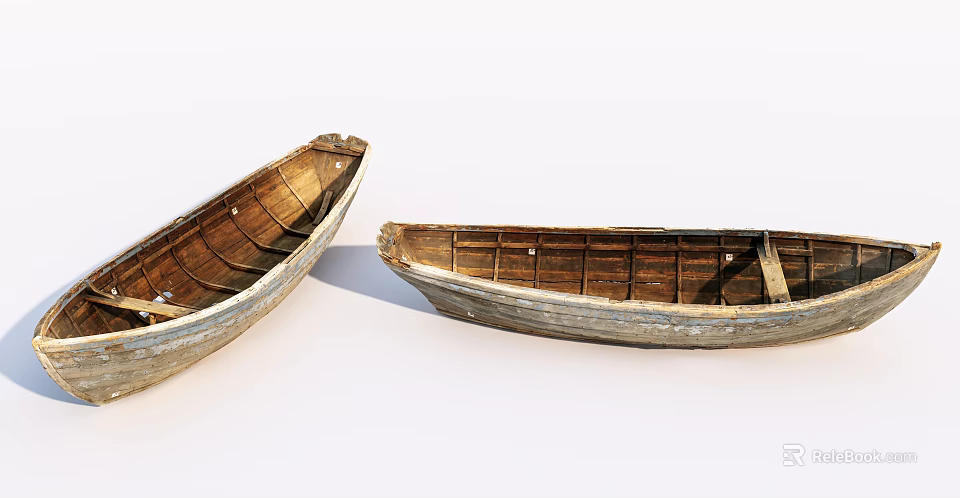 Two Old Wooden Boats With Weathered Planks And Rustic Hull Design Details 3d model 