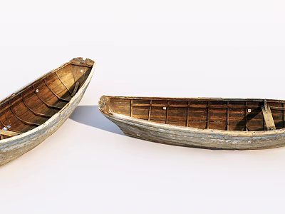 Two Old Wooden Boats With Weathered Planks And Rustic Hull Design Details 3d model