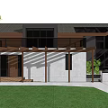 Modern Detached House With Wooden Exterior Terraces Staircase Green Lawn And Trees