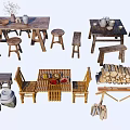 Rustic Wooden Table Chair Sets With Bamboo Furniture And Natural Decorations