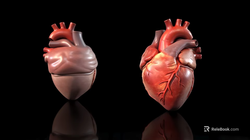 Two Detailed Human Heart Anatomical Models With Vascular Structures And Reflections 3d model 