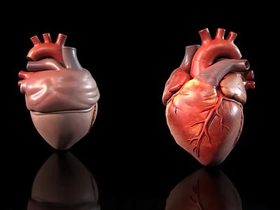 Two Detailed Human Heart Anatomical Models With Vascular Structures And Reflections 3d model
