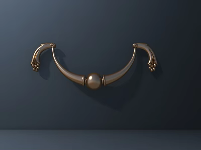 Golden Door Handle With Curved Design Central Ball Detail And Ornate Ends On Dark Background 3d model