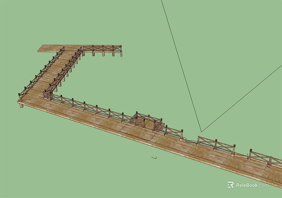 Wooden Road Facilities Featuring L Shaped Design With Railings In Outdoor Structure 3d model 