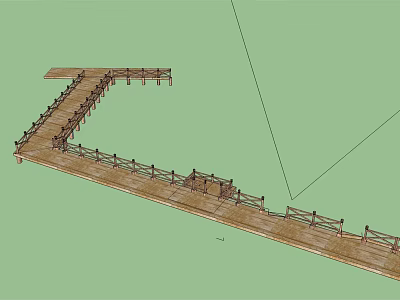 Wooden Road Facilities Featuring L Shaped Design With Railings In Outdoor Structure 3d model