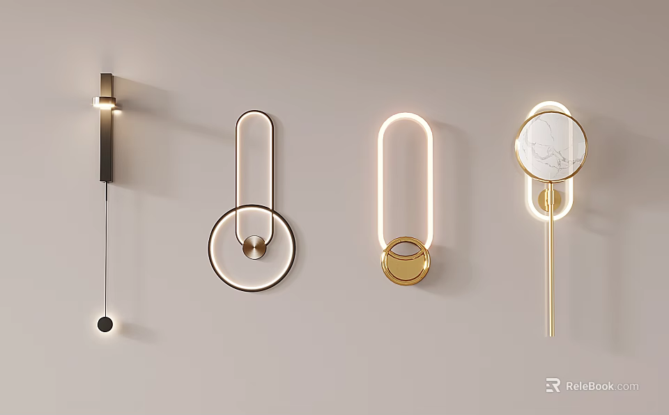 Modern Wall Lamps with Various Minimalist Designs and Metal Accents 3d model 