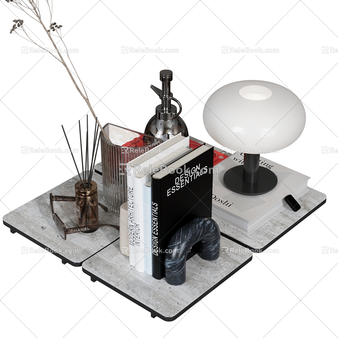 Modern ornaments combination books kitchen utensils vase table lamp 3d model