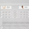 Modern Dermal Care Beauty Salon With White Interior Arch Design Reception Desk And Product Shelves