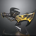 Decorative Battle Axe With Metallic Finish Golden Patterns Dragon Head Handle Chain And Sharp Blade