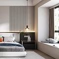 Modern Bedroom Interior Design With Comfortable Bed Gray Bedding And Pendant Light 3d model