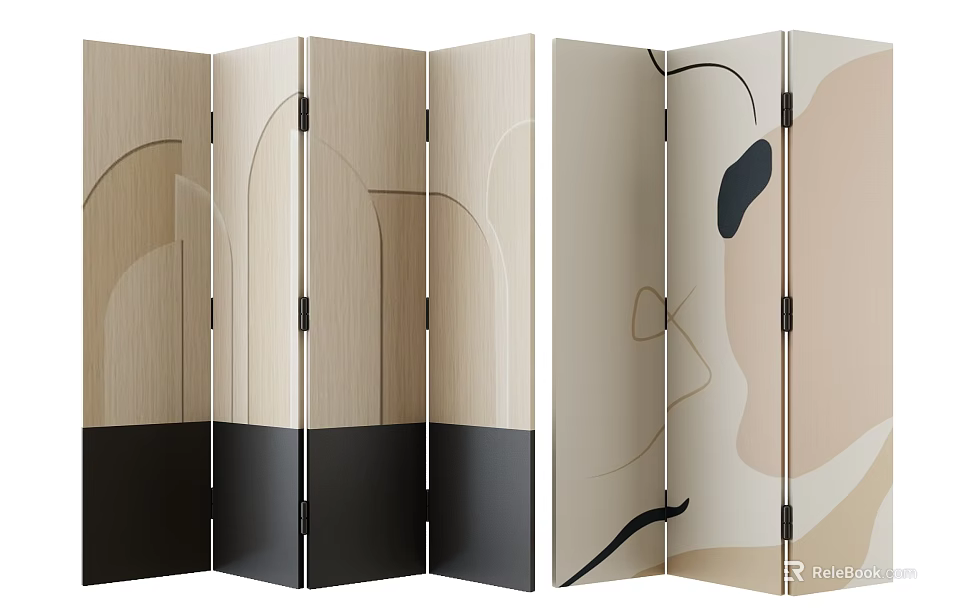 Modern Folding Screens With Abstract Patterns And Color Blocks 3d model 