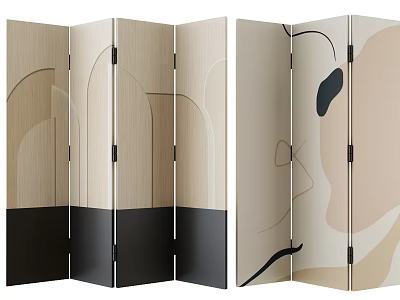 Modern Folding Screens With Abstract Patterns And Color Blocks 3d model