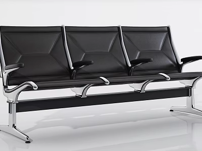Modern Black Public Seating with Three Seats Metal Frame and Leather Upholstery 3d model