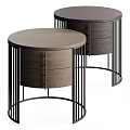 Modern Round Nightstand With Wooden Drawers And Black Metal Frame Design