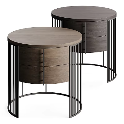 Modern Round Nightstand With Wooden Drawers And Black Metal Frame Design 3d model