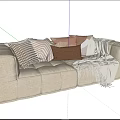 Modern Double Sofa Beige Brown Multi-Person Double Fabric Sofa 3d model