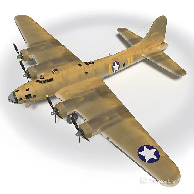 Vintage Military Fighter Jet With Brownish Tan Fuselage Four Propellers And Star Emblem On Wings 3d model 