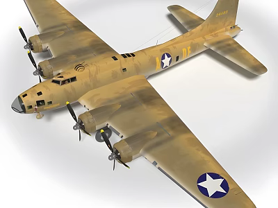 Vintage Military Fighter Jet With Brownish Tan Fuselage Four Propellers And Star Emblem On Wings 3d model
