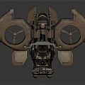 Rustic Brown Mechanical Flying Vehicle With Dual Rotors And Orange Lights