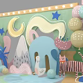 Colorful Kids Play Area With Cartoon Shapes Balloons And Decorative Elements