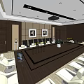 Modern Conference Room With Long Table Chairs Wall Decor Green Plant And Carpeted Floor