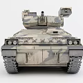 Military Camouflage Tank 3D Model Front View With Tracks And Cannon