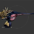 Fantasy Creature With Golden Rocky Head Spiked Tentacles Blue Body And Clawed Feet
