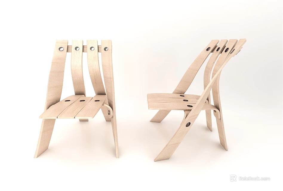 Modern Minimalist Wooden Leisure Chairs With Curved Slats Hole Details And Light Wood Finish 3d model 