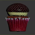 Delicious Cupcake With Red Paper Cup And Dark Brown Swirl Top Yellow Cream Filling