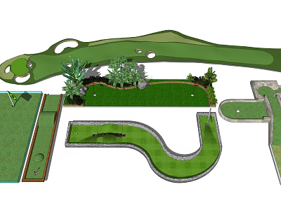 Outdoor Golf Course Design For Fitness With Putting Greens And Landscaped Fairways 3d model