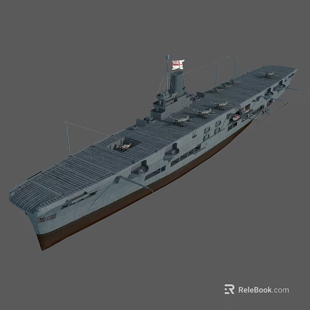 Vintage Battleship With Grey Hull Brown Bottom Deck Structures And Flag On Mast 3d model 