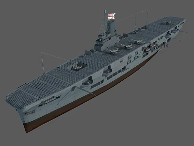 Vintage Battleship With Grey Hull Brown Bottom Deck Structures And Flag On Mast 3d model