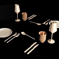Complete Tableware Set With Plates Knives Forks Spoons Wine Glasses And Cups 3d model