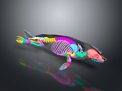 3D Rendered Whale Anatomical Model Displaying Colorful Skeleton And Internal Organs 3d model