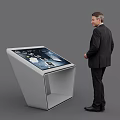 Modern Interactive Touchscreen Kiosk With Man Standing Next To 175cm Height Design 3d model
