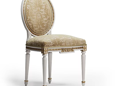 Classic Single Chair With Oval Backrest Ornate Fabric And White Legs Gold Accents 3d model
