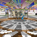 Pergola With Colorful Ceiling Wooden Structure Circular Design And City View