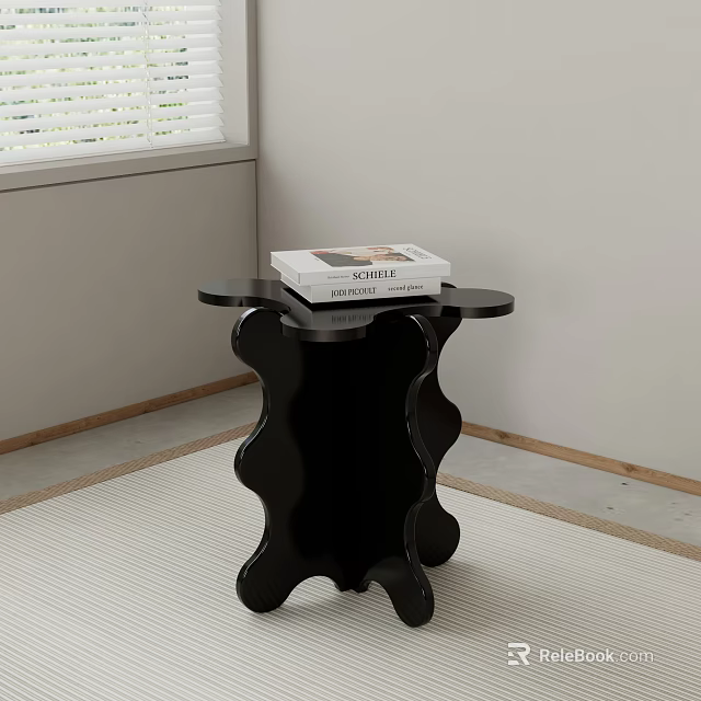 Sculptural Black Side Table with Two Books on Top in Minimalist Room Corner 3d model 
