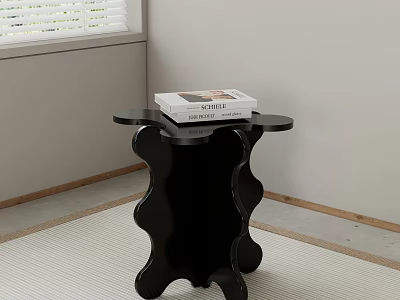 Sculptural Black Side Table with Two Books on Top in Minimalist Room Corner 3d model
