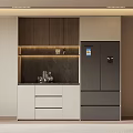 Modern Wine Cabinet Design With Wooden Panels White Drawers Black Countertop And LED Lighting