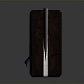 Professional Chef Knife with Silver Blade Brown Blue Handle on Gray Background Flat Surface Reflection