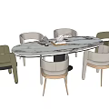 Modern Oval Dining Table Set With Marble Top And Mixed Color Chairs 3d model